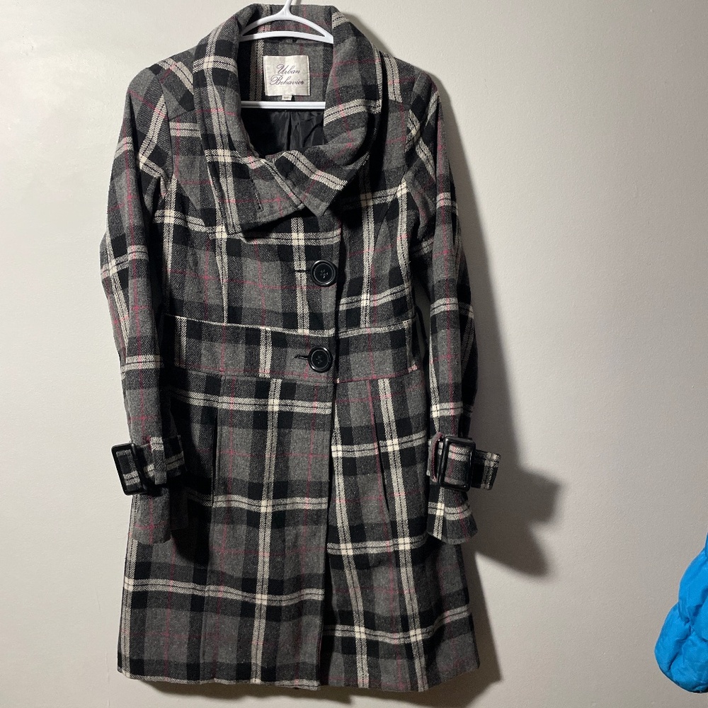 Plaid coat with belt